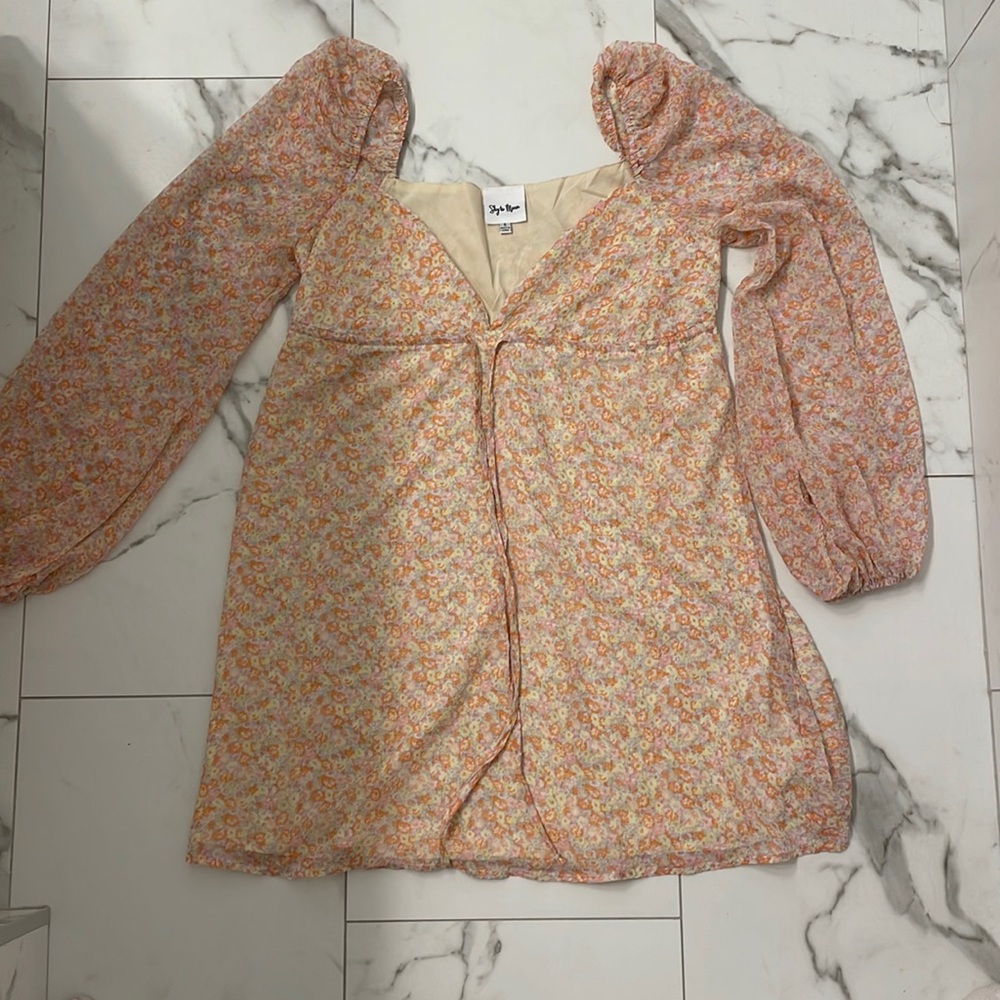 Skye to moon long sleeve floral babydoll mini dress